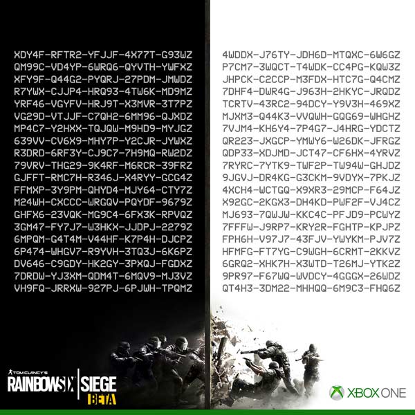 Rainbow Six Siege Beta Codes for Xbox One